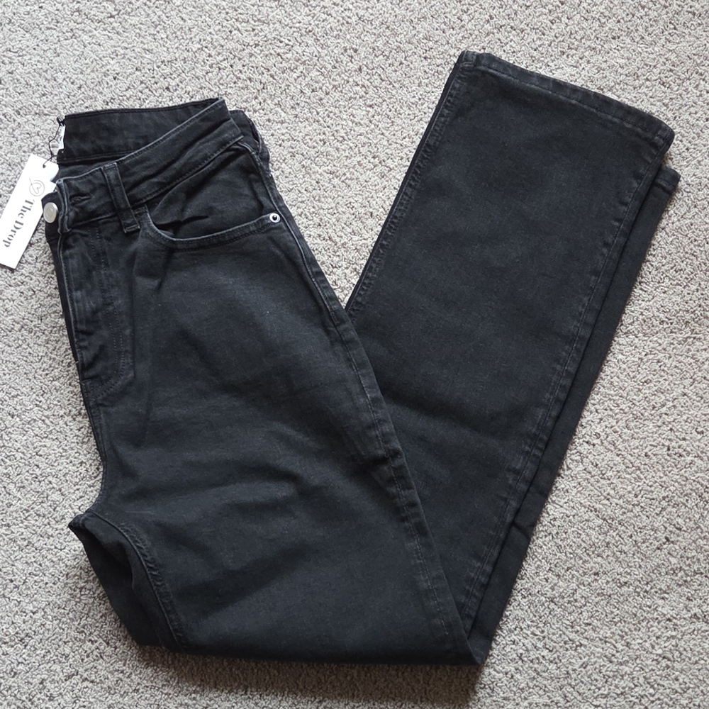 NWT The Drop "Janine" Women's Black Slim Straight Denim Jeans, Size 28